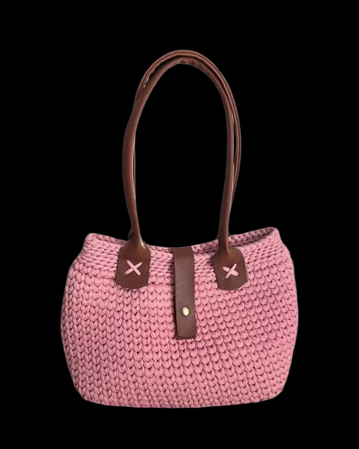 Bolsa Cartagena rosa antigo com fecho e duas alças tipo couro marrom, foto de catálogo em fundo neutro