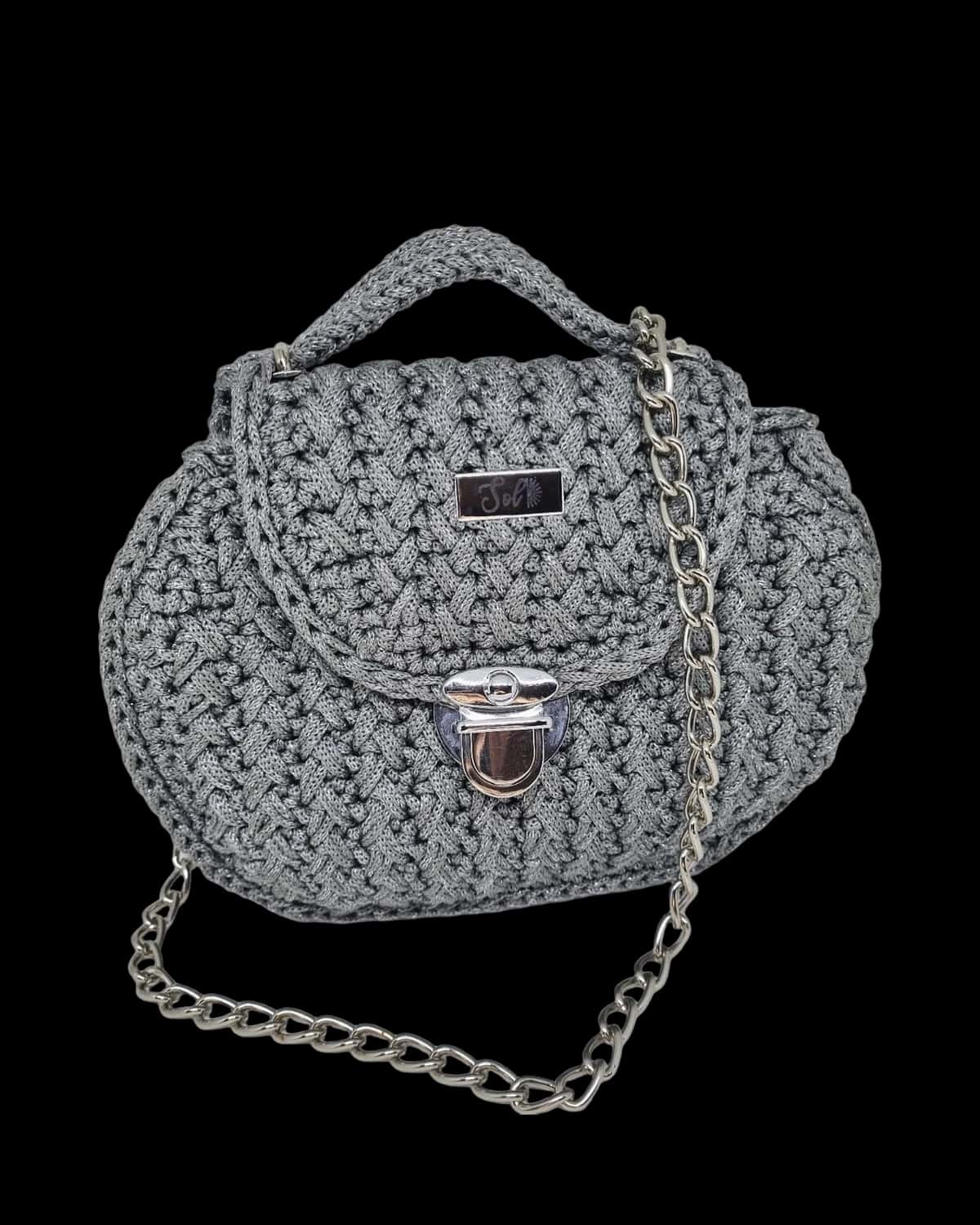 Bolsa Jaipur em fio náutico prata com corrente prateada, foto de catálogo em fundo neutro